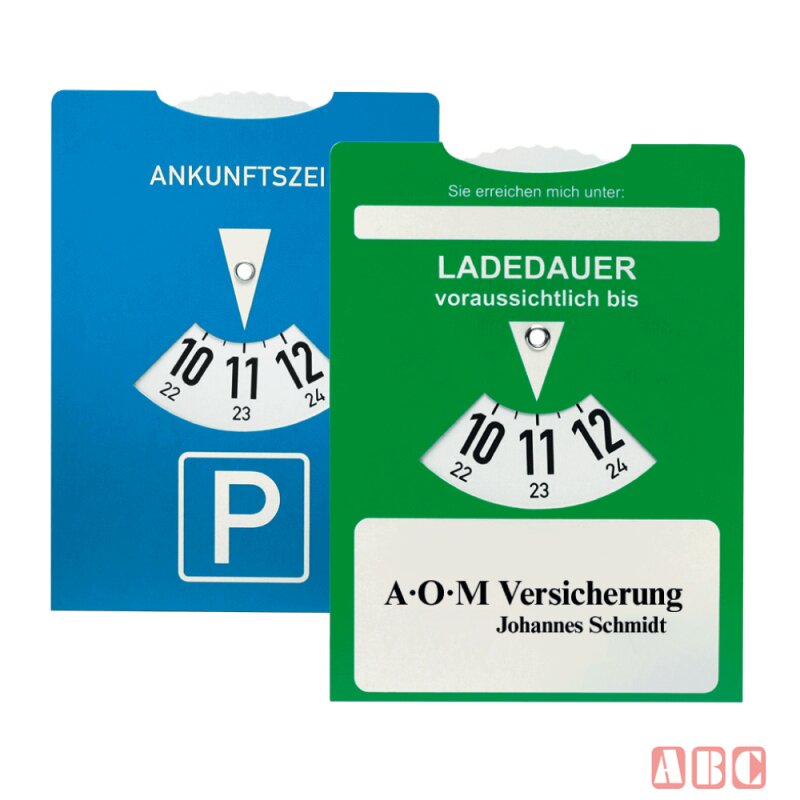 Ladedauer-Scheibe für Elektroautos mit rückseitiger Parkscheibe, 0